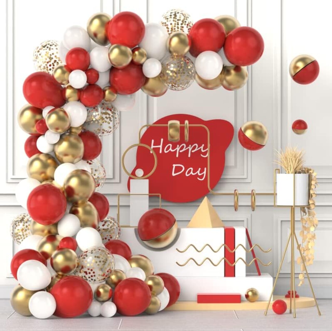 Red and Gold Balloon Garland Kit, 100 Pack Red and Gold Balloons White Gold Confetti Latex Balloons